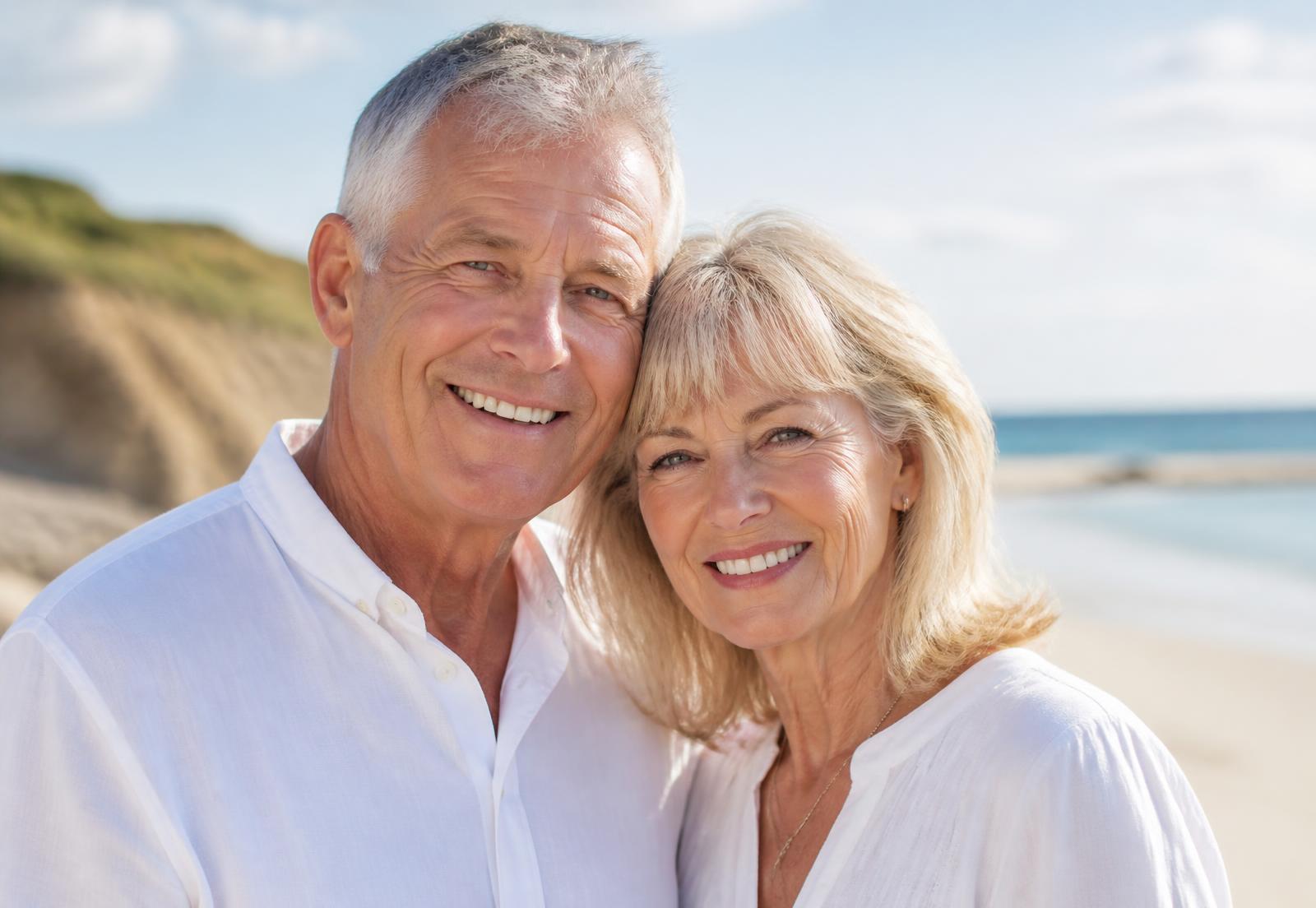 A smiling senior couple enjoying time outdoors